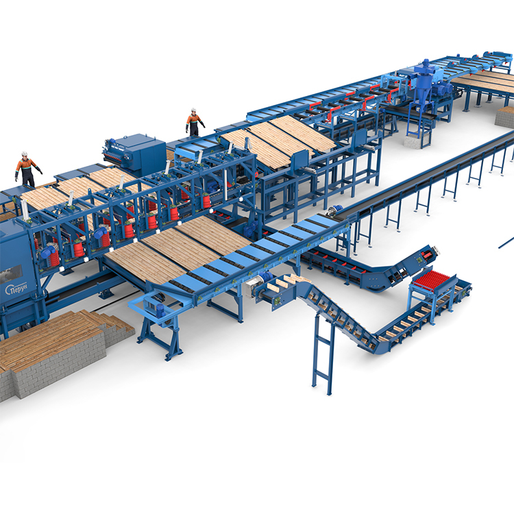 Лесопильная линия Сибирь с возвратом необрезной доски и перекладкой лафета